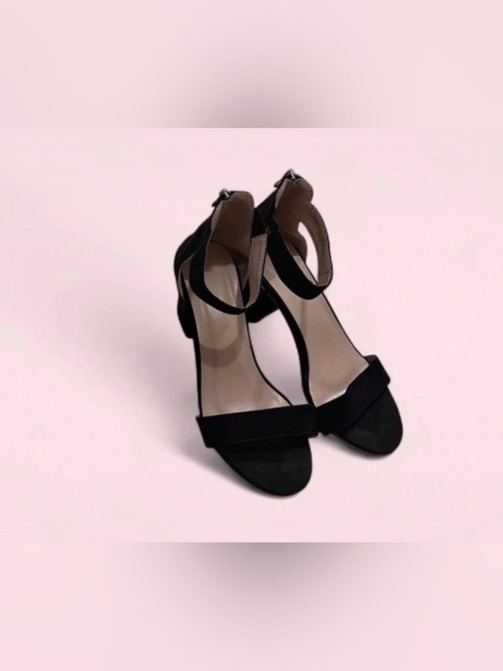 Shein Black Open-Toe Ankle Strap Block Heels